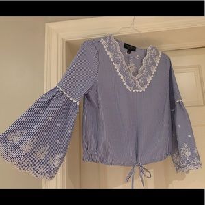 Blue and White Stripped Blouse with flare arms